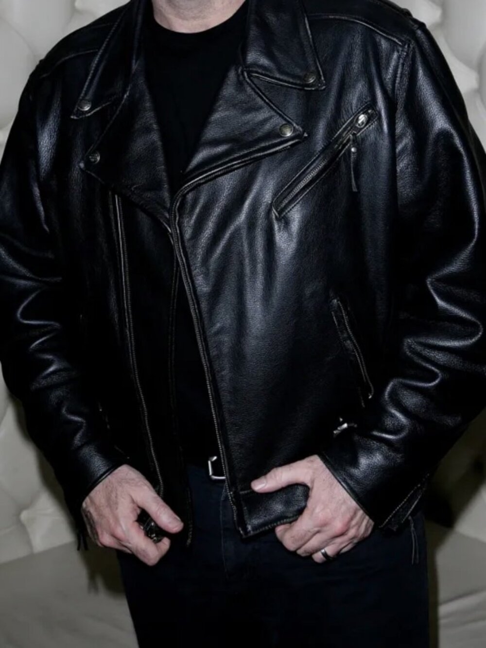 Marni Size Large (L) Men's Black Leather Motorcycle Biker Jacket with Asymmetric